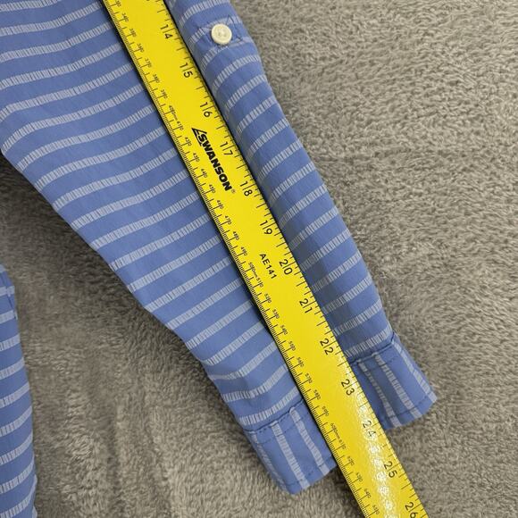 LL Bean Top Womens XL Blue Striped Button Up Notch Neck Roll Tab Sleeves Tunic - Picture 15 of 16